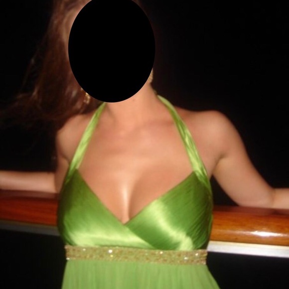 🚫SOLD🚫 Adrianna Papell Lime Green Silk Halter Dress Sz 8 - Picture 7 of 8